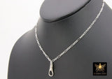 Silver Swivel Fob Chain Necklace, 925 Sterling Silver Rectangle Rolo Chain, Front Clasp Paperclip Chain Link Dainty Choker