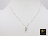 Silver Swivel Fob Chain Necklace, 925 Sterling Silver Rectangle Rolo Chain, Front Clasp Paperclip Chain Link Dainty Choker