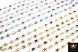 Genuine Cubic Zircon Chains, 4 mm Square Bezel Rainbow Chains CH #567, Silver or Gold Plated