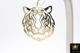 Gold Tiger Head Charm, Reversible Gold Plated Striped Tiger Head AG# 3232, 43 mm LSU Animal Head Beads Charms