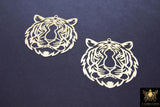 Gold Tiger Head Charm, Reversible Gold Plated Striped Tiger Head AG# 3232, 43 mm LSU Animal Head Beads Charms
