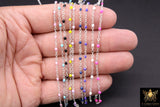 Gold Dainty Beaded Satellite Chain, Baby Blue Enamel Jewelry Chain CH #651, Bright Silver Pink