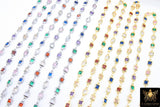 Genuine Cubic Zircon Chains, 4 mm Square Bezel Rainbow Chains CH #567, Silver or Gold Plated