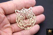 Gold Tiger Head Charm, Reversible Gold Plated Striped Tiger Head, 43 mm LSU Animal Head Beads Charms