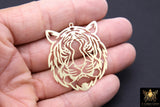 Gold Tiger Head Charm, Reversible Gold Plated Striped Tiger Head AG# 3232, 43 mm LSU Animal Head Beads Charms