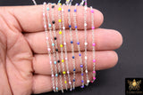 Gold Dainty Beaded Satellite Chain, Baby Blue Enamel Jewelry Chain CH #651, Bright Silver Pink