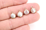 Freshwater Pearl Charms, Gold Round White Charms #2650, 9 mm Natural Shell