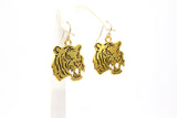 Gold Tiger Head Earrings, 14 K Gold Filled Ball End Ear Wires, Dangle LSU Gameday Jewelry