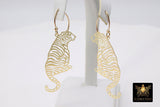 Gold Tiger Head Earrings, 14 K Gold Filled V Hook Ear Wires AG #93, Dangle LSU Gameday Jewelry