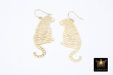 Gold Tiger Head Earrings, 14 K Gold Filled V Hook Ear Wires AG #93, Dangle LSU Gameday Jewelry