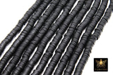 2 Strands 6 mm Clay Flat Beads, Jet Black Heishi Beads in Polymer Disc CB #153, Rondelle Beads