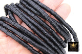 2 Strands 6 mm Clay Flat Beads, Jet Black Heishi Beads in Polymer Disc CB #153, Rondelle Beads