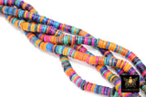 Shell Bead Heishi Bead Strands, Multi Color Black BS #139, Fuchsia Pink and Gray Blue Flat Beads