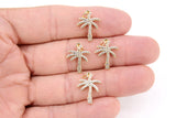 Gold Palm Tree Charms, CZ Micro Pave Coconut Tree Charms #387, Cubic Zirconia 14 x 18 mm Charms