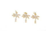 Gold Palm Tree Charms, CZ Micro Pave Coconut Tree Charms #387, Cubic Zirconia 14 x 18 mm Charms