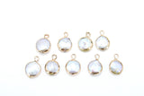 Freshwater Pearl Charms, Gold Round White Charms #2650, 9 mm Natural Shell