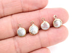 Freshwater Pearl Charms, Gold Round White Charms # 2650, 9 mm Natural Shell