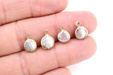 Freshwater Pearl Charms, Gold Round White Charms #2650, 9 mm Natural Shell