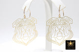 Gold Bulldog Head Earrings, 14 K Gold Filled V Hook Ear Wires AG #2166, Dangle Georgia Gameday Jewelry