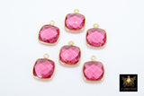 Pink Tourmaline Square Charms, 12 mm Gold Gemstone Charms #2995, Sterling Silver