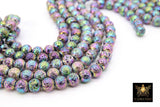 Multi Color Lava Rock Beads, Metallic Textured Plated Beads BS #48, Jewelry sizes 4 mm 6 mm 8 mm 10 mm in 15.4 inch Strands