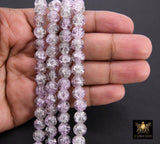 Clear and Purple Round Crystal Beads, Crackled Shimmery Glass Beads BS #122, size 8 mm