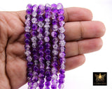 Clear Purple and Clear Round Crystal Beads, Shimmery Crackled Glass Beads BS #249, size 6 mm