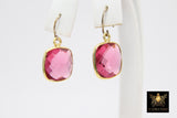 Pink Tourmaline Square Charms, 12 mm Gold Gemstone Charms #2995, Sterling Silver