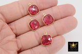 Pink Tourmaline Square Charms, 12 mm Gold Gemstone Charms #2995, Sterling Silver