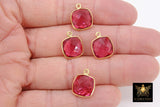 Pink Tourmaline Square Charms, 12 mm Gold Gemstone Charms #2995, Sterling Silver