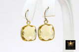 Citrine Square Charms, 12 mm Gold Gemstone Charms #3001, Sterling Silver