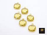 Citrine Square Charms, 12 mm Gold Gemstone Charms #3001, Sterling Silver