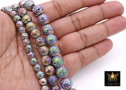 Multi Color Lava Rock Beads, Metallic Textured Plated Beads BS #48, Jewelry sizes 4 mm 6 mm 8 mm 10 mm in 15.4 inch Strands