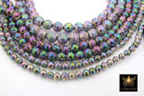 Multi Color Lava Rock Beads, Metallic Textured Plated Beads BS #48, Jewelry sizes 4 mm 6 mm 8 mm 10 mm in 15.4 inch Strands