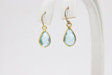 Blue Topaz Teardrop Charms, 8 mm Gold Plated Oval Blue Gemstones AG #3049, Gold Plated over Sterling Silver Oval Charms