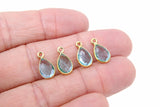 Blue Topaz Teardrop Charms, 8 mm Gold Plated Oval Blue Gemstones AG #3049, Gold Plated over Sterling Silver Oval Charms