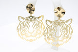 Gold Tiger Head Earrings, Gold Wavy Stud Earrings, 16 mm