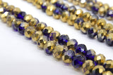 Blue and Gold Bead Strands, 8 mm Electroplated Navy Blue and Gold Beads BS #234, 6 x 8 mm Rondelle Beads