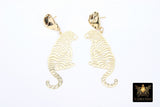 Gold Tiger Body Earrings, Gold Wavy Stud AG #2405, Dangle LSU Gameday Jewelry