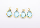 Blue Topaz Teardrop Charms, 8 mm Gold Plated Oval Blue Gemstones AG #3049, Gold Plated over Sterling Silver Oval Charms