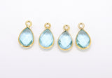 Blue Topaz Teardrop Charms, 8 mm Gold Plated Oval Blue Gemstones AG #3049, Gold Plated over Sterling Silver Oval Charms