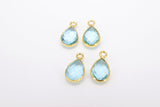 Blue Topaz Teardrop Charms, Gold Plated Oval Blue Gemstones AG#3049, Gold Plated over Sterling Silver Pendants, 8 x 14 mm