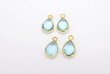 Blue Topaz Teardrop Charms, 8 mm Gold Plated Oval Blue Gemstones AG #3049, Gold Plated over Sterling Silver Oval Charms