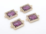 CZ Pave Rectangle Connector, Amethyst Crystal Connector AG #274, Size  16.7 x 10mm