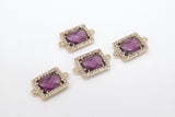 CZ Pave Rectangle Connector, Amethyst Crystal Connector AG #274, Size 16.7 x 10mm