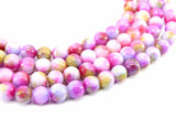 Pink Multi Color Jade Beads, 8 mm Smooth Mixed Pink BS #257, Purple Yellow White Beads