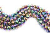 Electroplated Crystal Beads, 8 mm Faceted Purple Gold AB Rondelle Beads BS #255, 8 x 10 mm Glass Electroplated Blue Beads