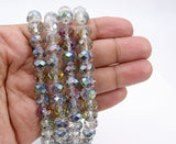 Electroplated Clear Glass Beads, Rondelle Faceted AB Glass Beads BS #265, 8 x 10 mm