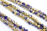 Blue and Gold Bead Strands, 8 mm Electroplated Navy Blue and Gold Beads BS #234, 6 x 8 mm Rondelle Beads