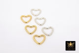 925 Sterling Silver Heart Push Clasp, 14 mm Gold Plated Spring Heart Shaped #2286, Clip Connector